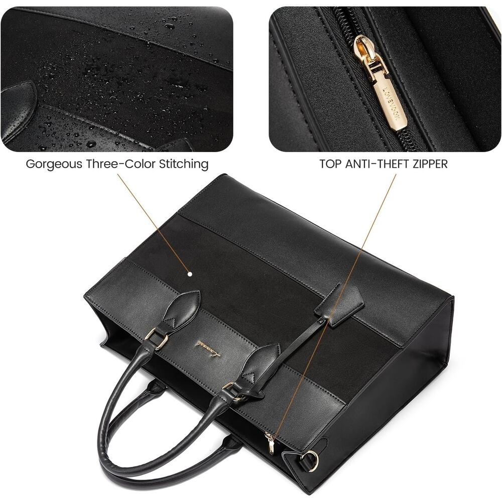 Lovevook Colorblock Vegan Leather Laptop Briefcase Tote Bag - Picture 10 of 15